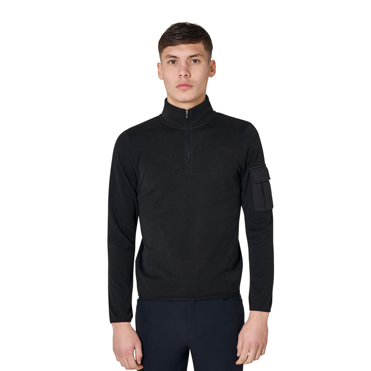Equestro Felpa Uomo Collo Alto in Pile con Zip a 3/4