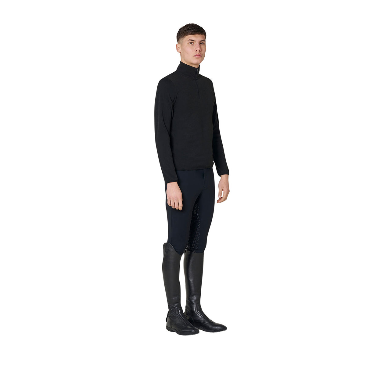 Equestro Felpa Uomo Collo Alto in Pile con Zip a 3/4
