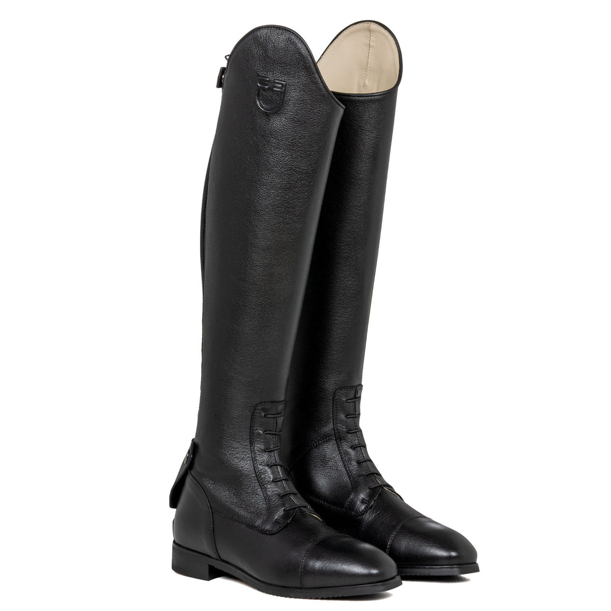 Equestro Stivali Unisex in Pelle di Vitello con Laccetti Frontali
