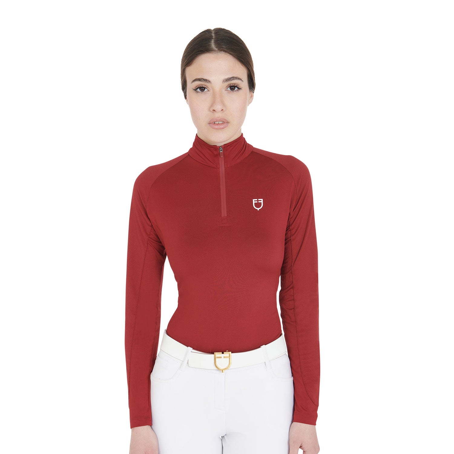 Base layer donna slim fit in tessuto tecnico Scuderia Equestro BURGUNDY/WHITE