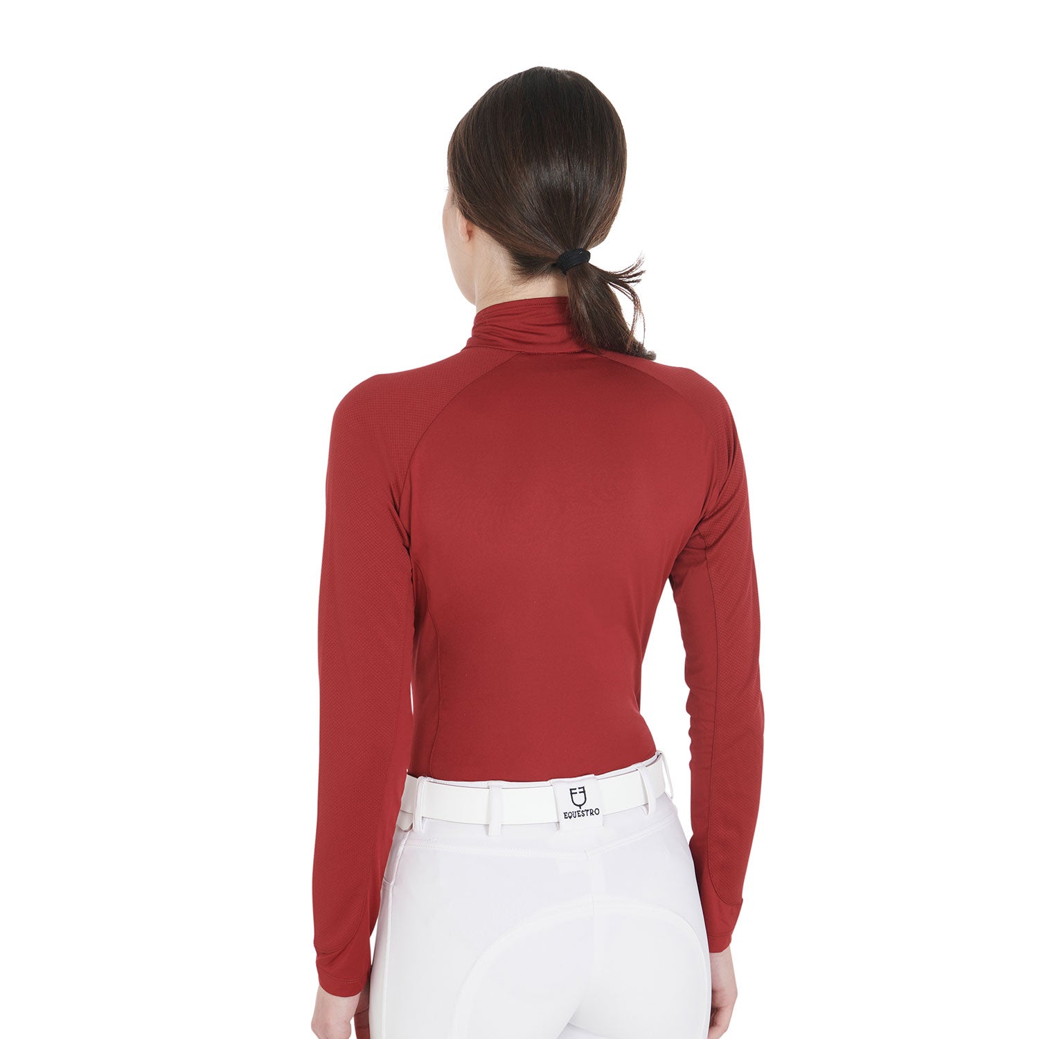 Base layer donna slim fit in tessuto tecnico Scuderia Equestro BURGUNDY/WHITE