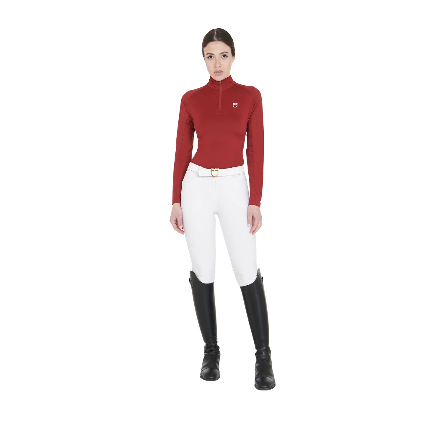 Base layer donna slim fit in tessuto tecnico Scuderia Equestro BURGUNDY/WHITE