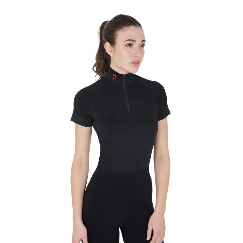 Base layer donna slim fit mezza manica Equestro Nero