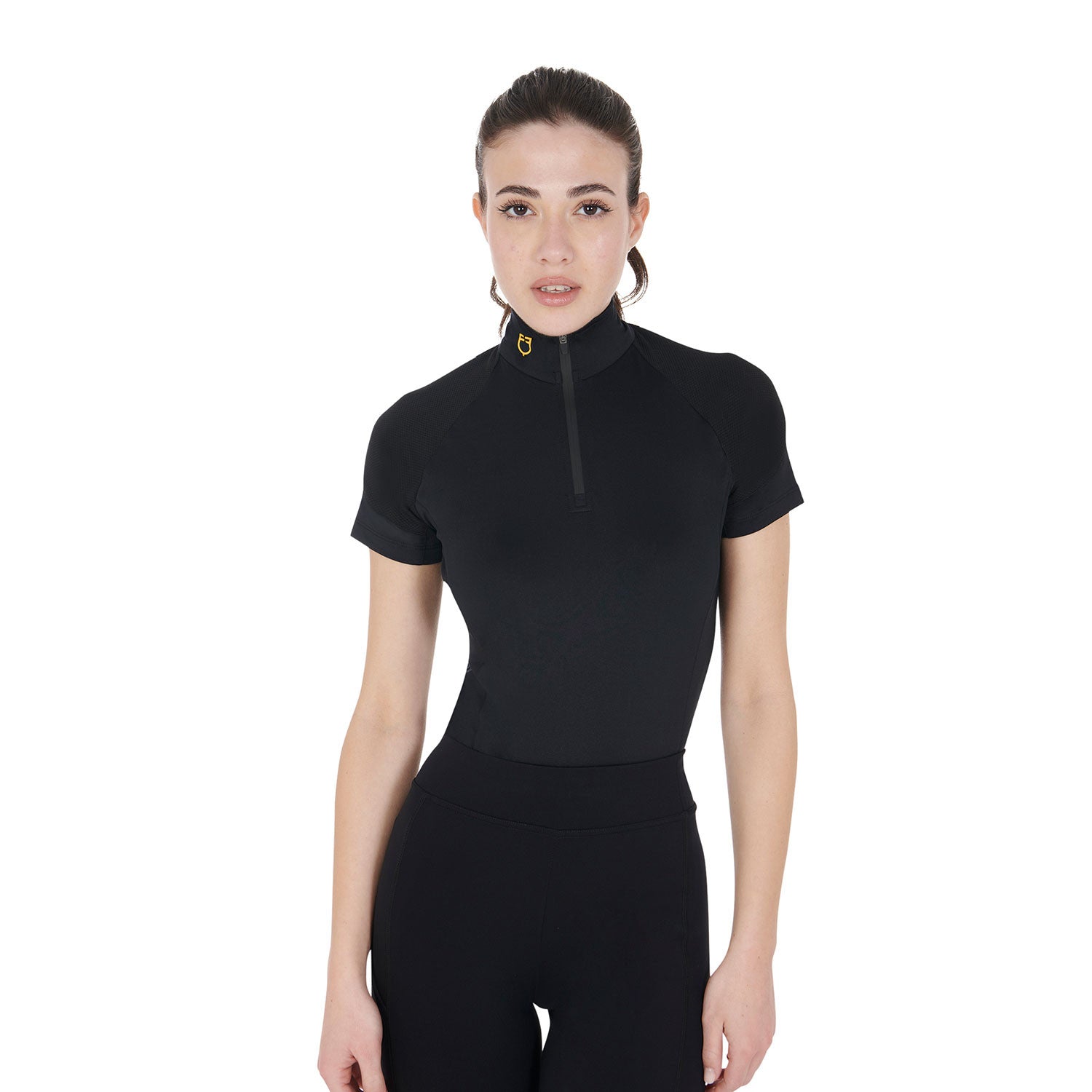 Base layer donna slim fit mezza manica Equestro Nero