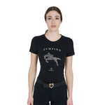 Equestro T Shirt Donna Slim Fit Disegno Salto con Strass