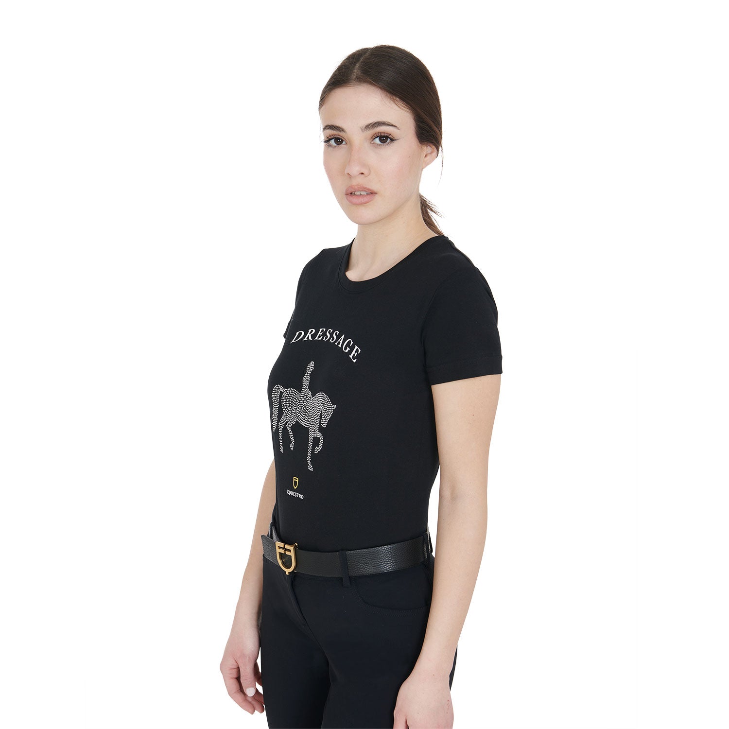 Equestro T Shirt Donna Slim Fit Disegno Dressage con Strass