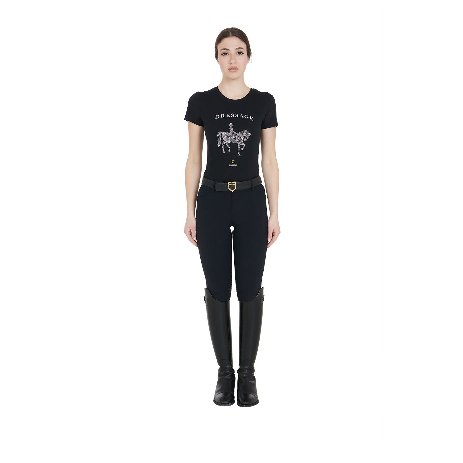 Equestro T Shirt Donna Slim Fit Disegno Dressage con Strass