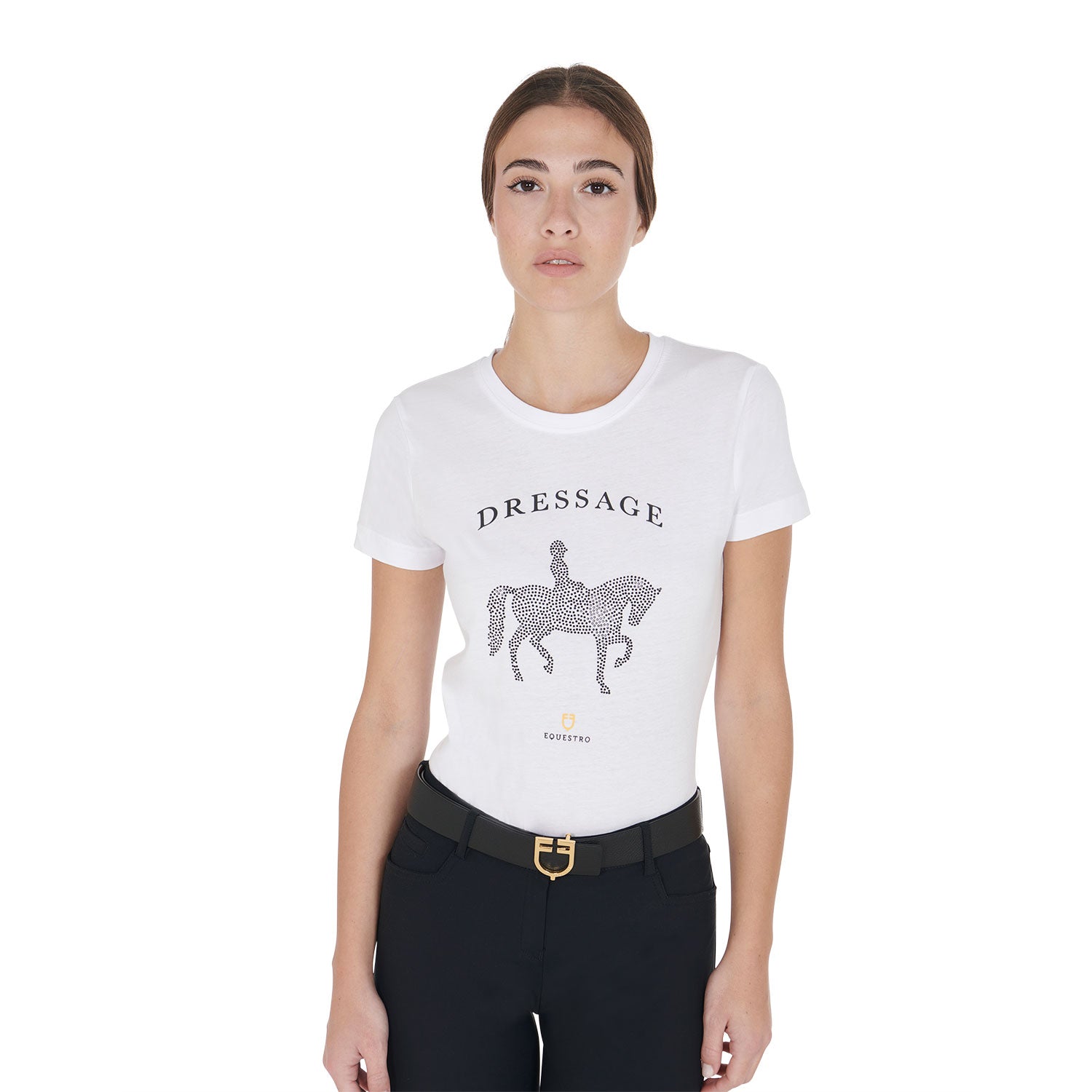 Equestro T Shirt Donna Slim Fit Disegno Dressage con Strass