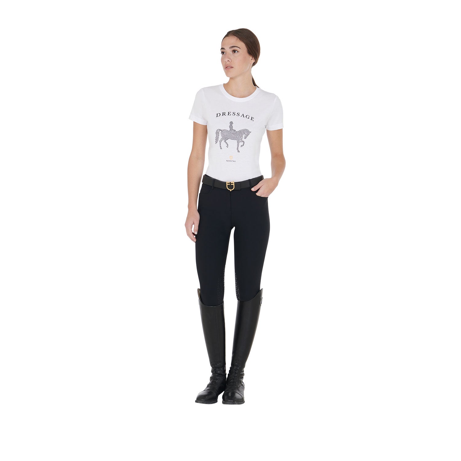 Equestro T Shirt Donna Slim Fit Disegno Dressage con Strass