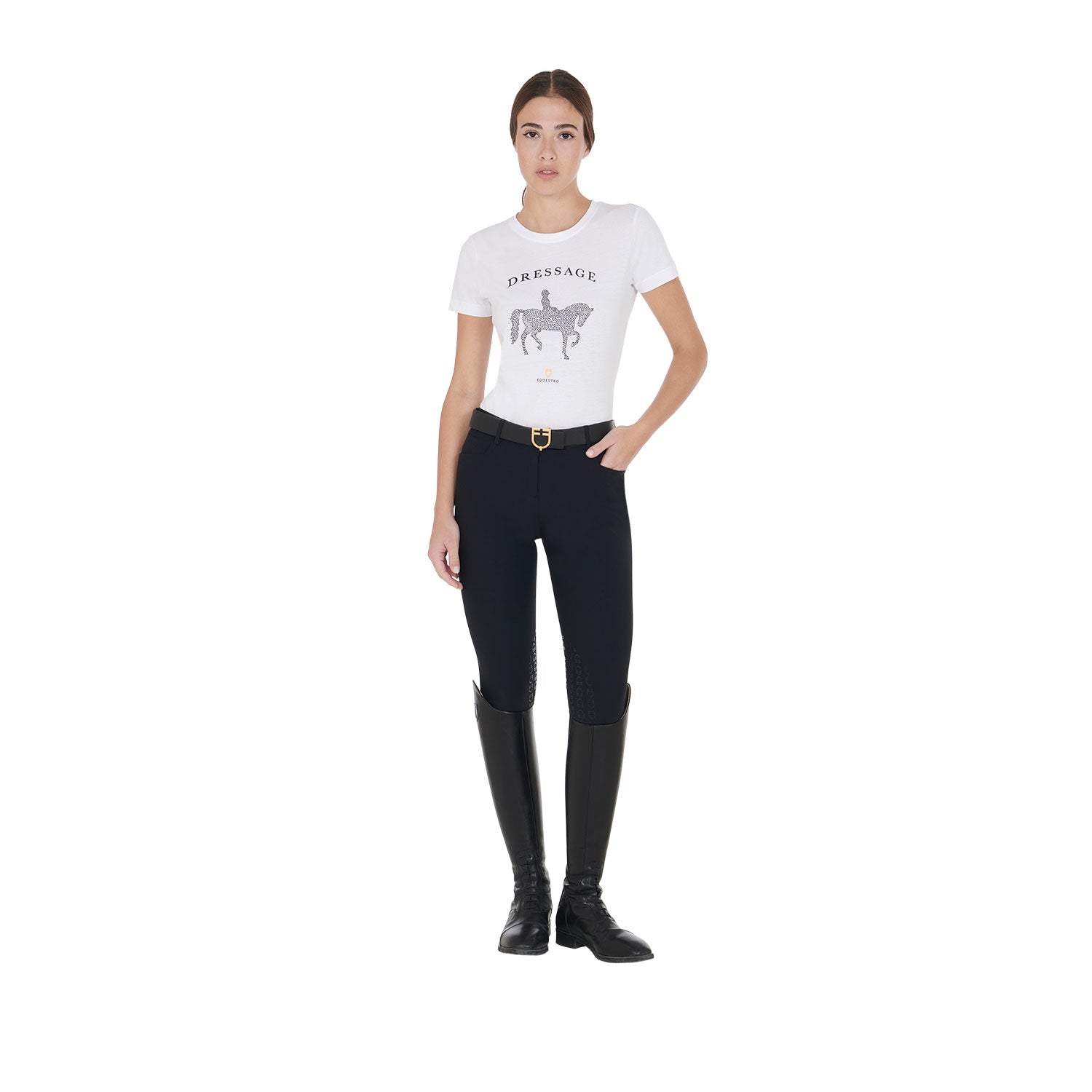 Equestro T Shirt Donna Slim Fit Disegno Dressage con Strass