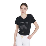 Equestro T Shirt Donna Slim Fit Horse Life con Strass