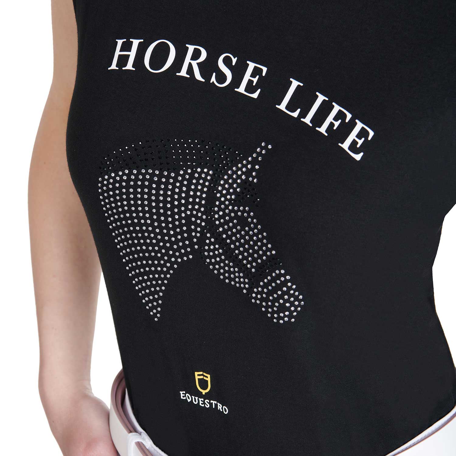 Equestro T Shirt Donna Slim Fit Horse Life con Strass