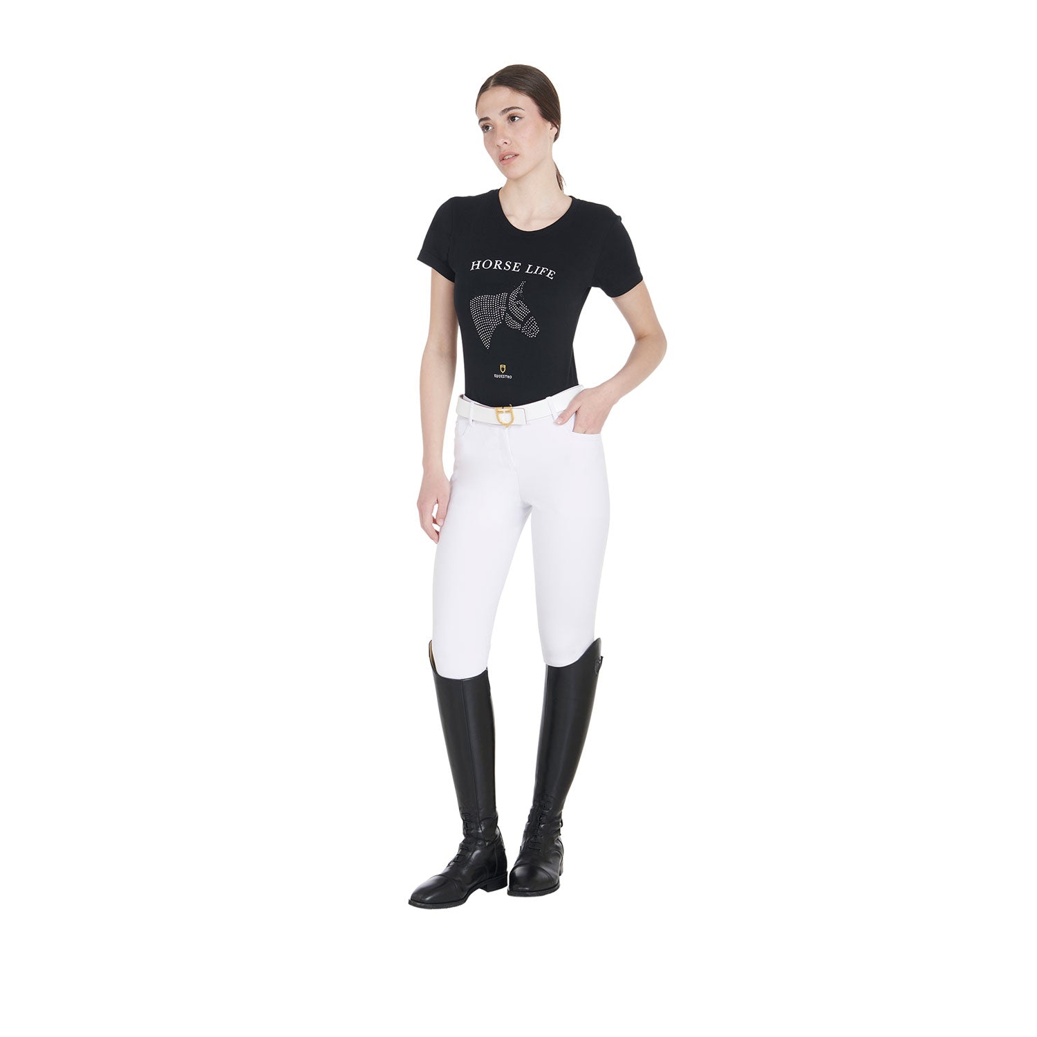 Equestro T Shirt Donna Slim Fit Horse Life con Strass
