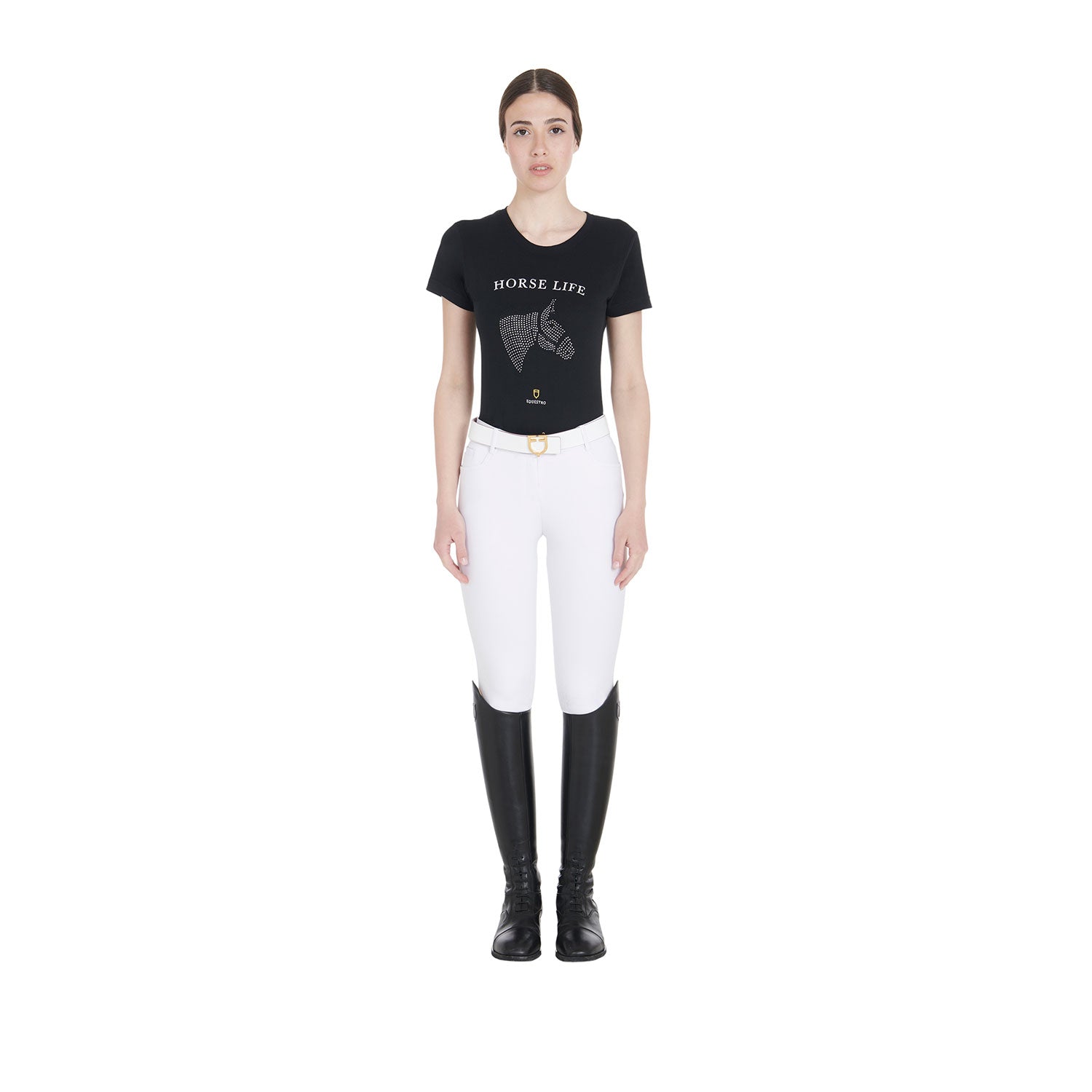 Equestro T Shirt Donna Slim Fit Horse Life con Strass