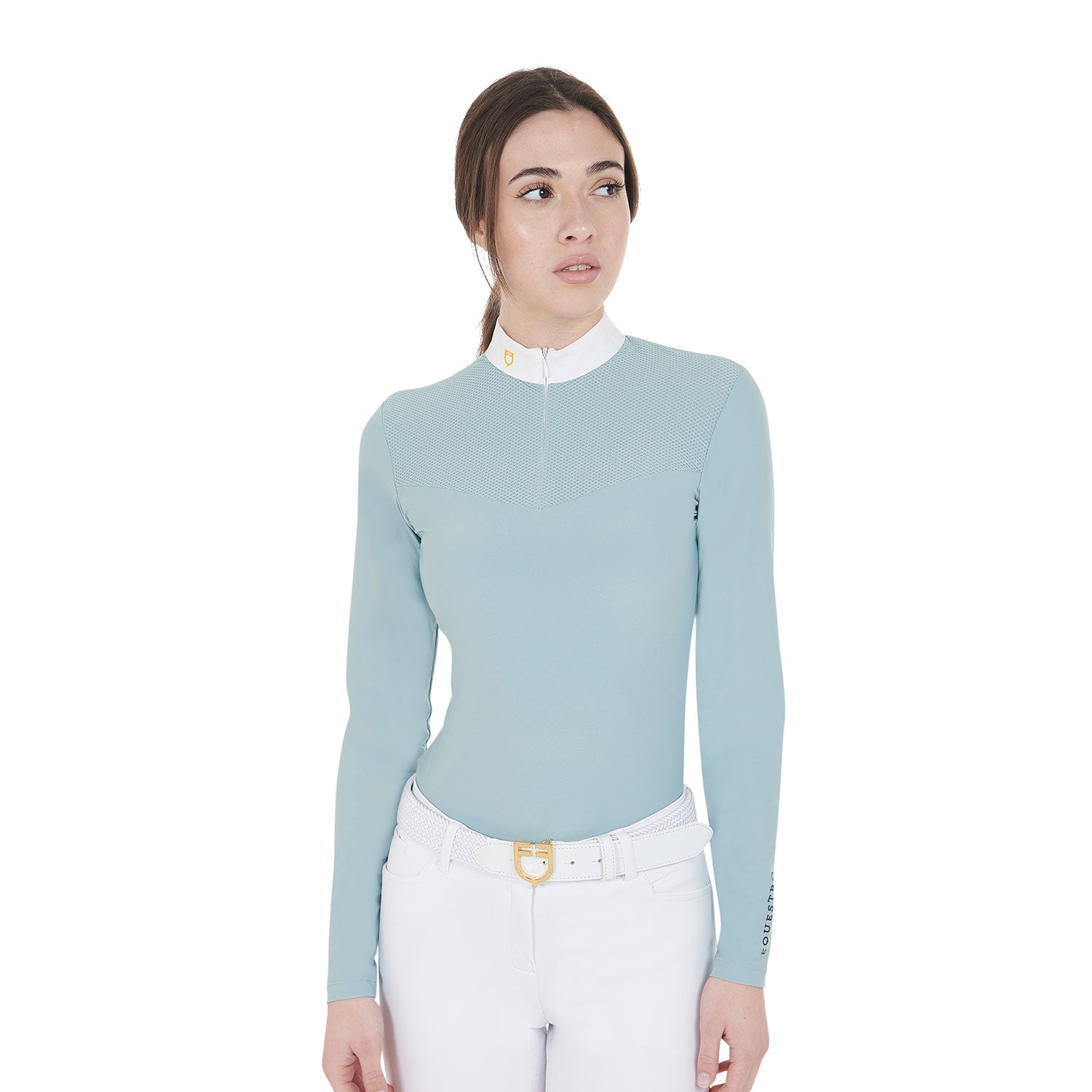 Polo da donna slim fit in tessuto tecnico e mesh a manica lunga Equestro
