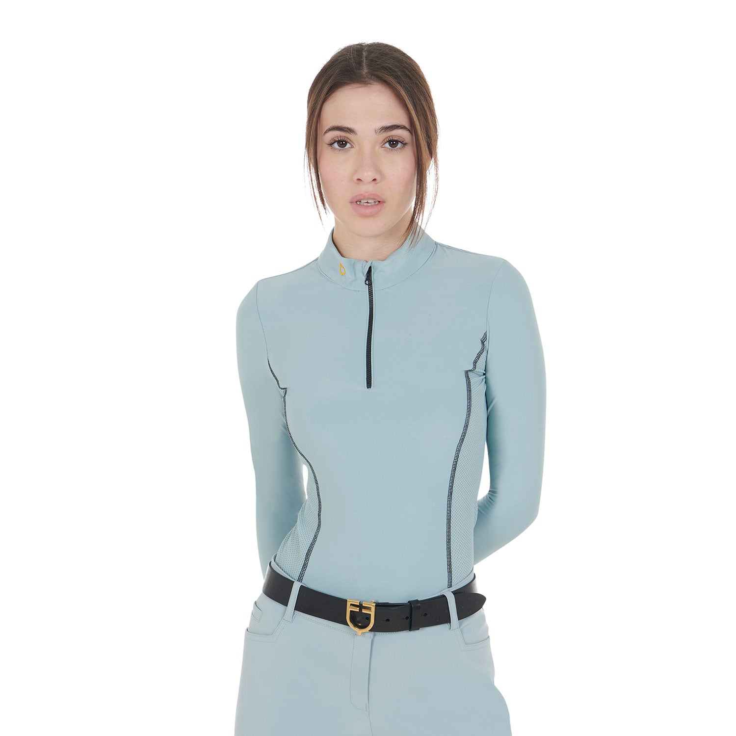 Polo slim fit donna da allenamento a maniche Lunghe Equestro