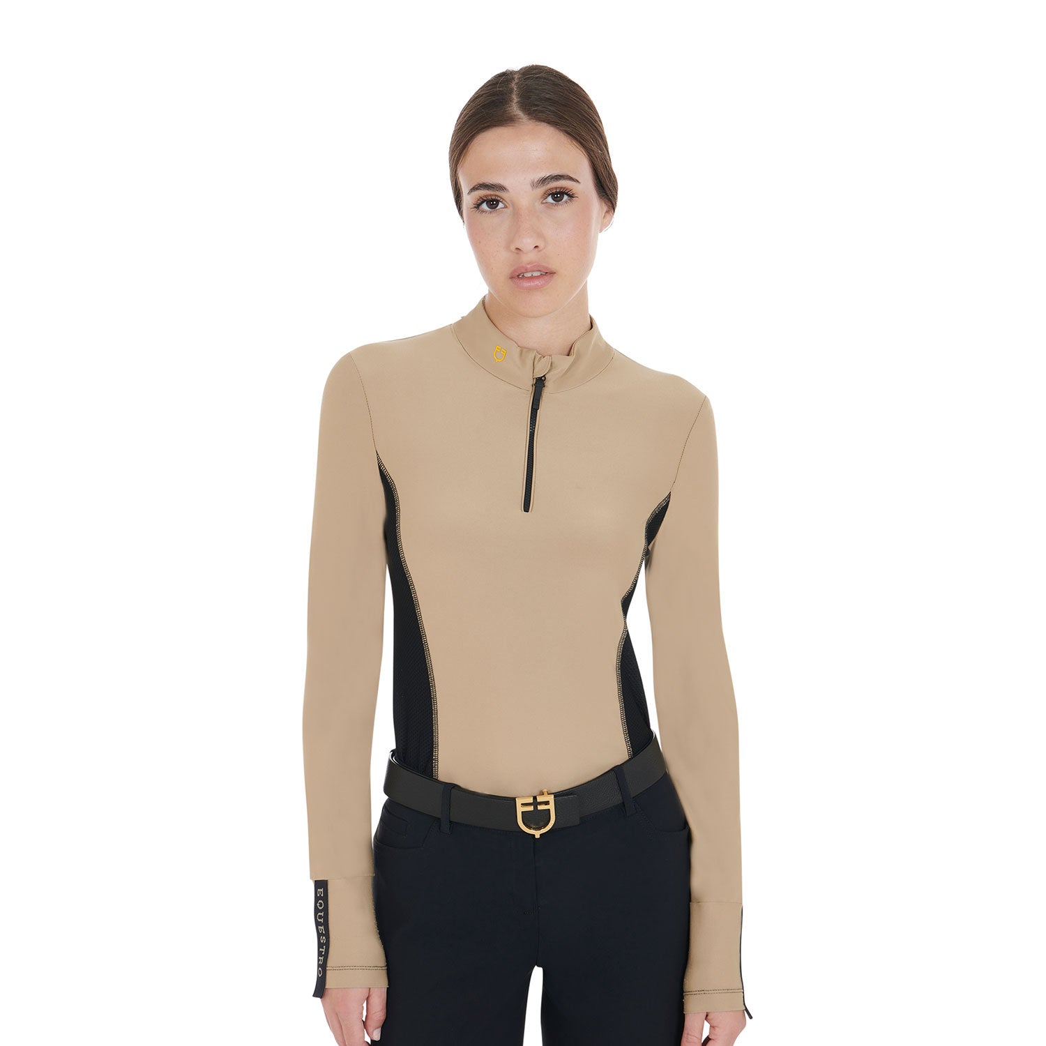 Polo slim fit donna da allenamento a maniche Lunghe Equestro