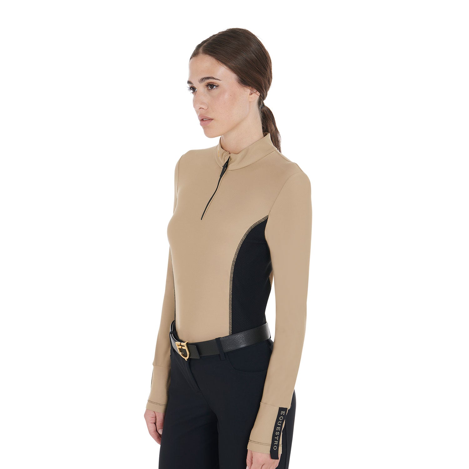 Polo slim fit donna da allenamento a maniche Lunghe Equestro