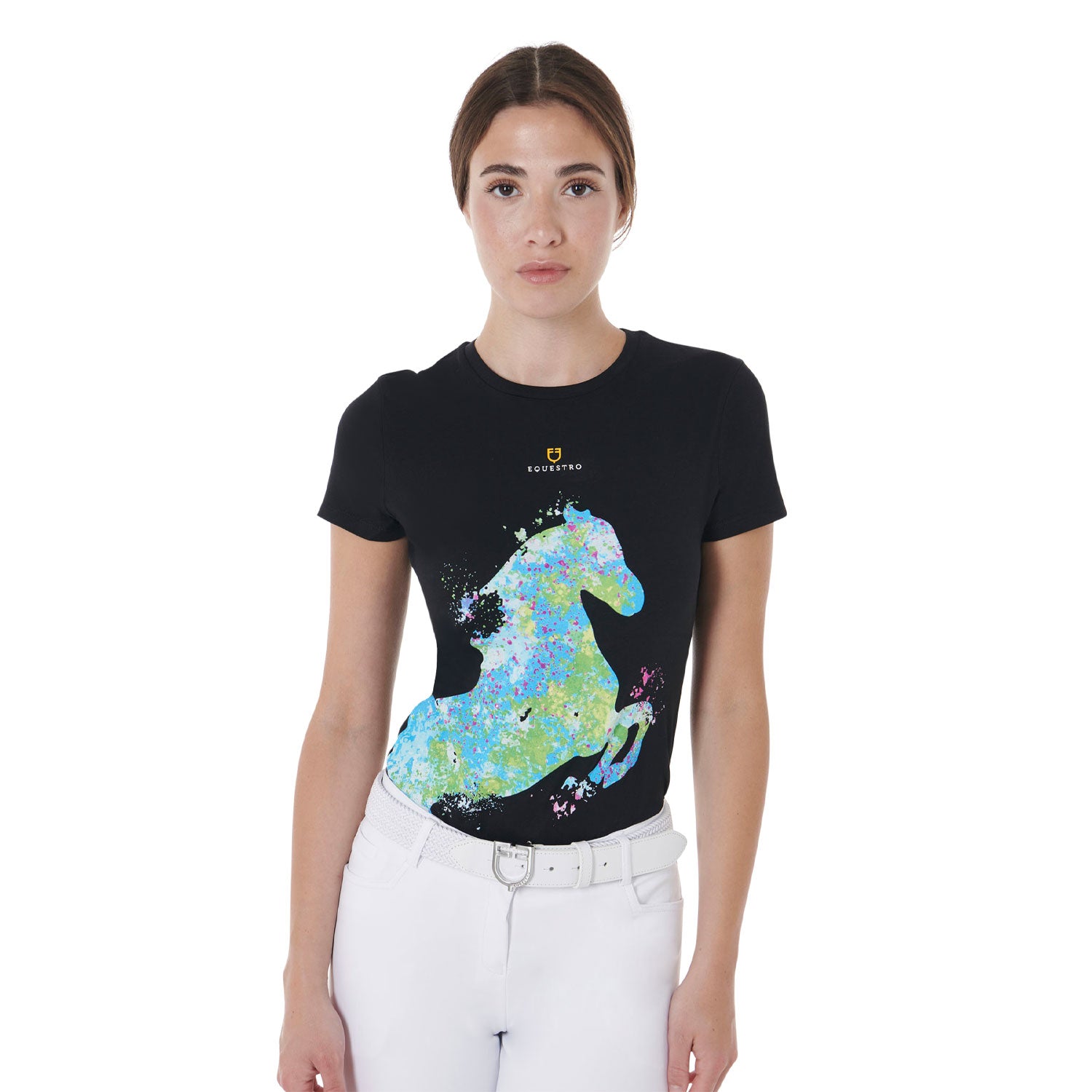 Equestro T Shirt Donna Slim Fit con Stampa Astratta per Cavallo