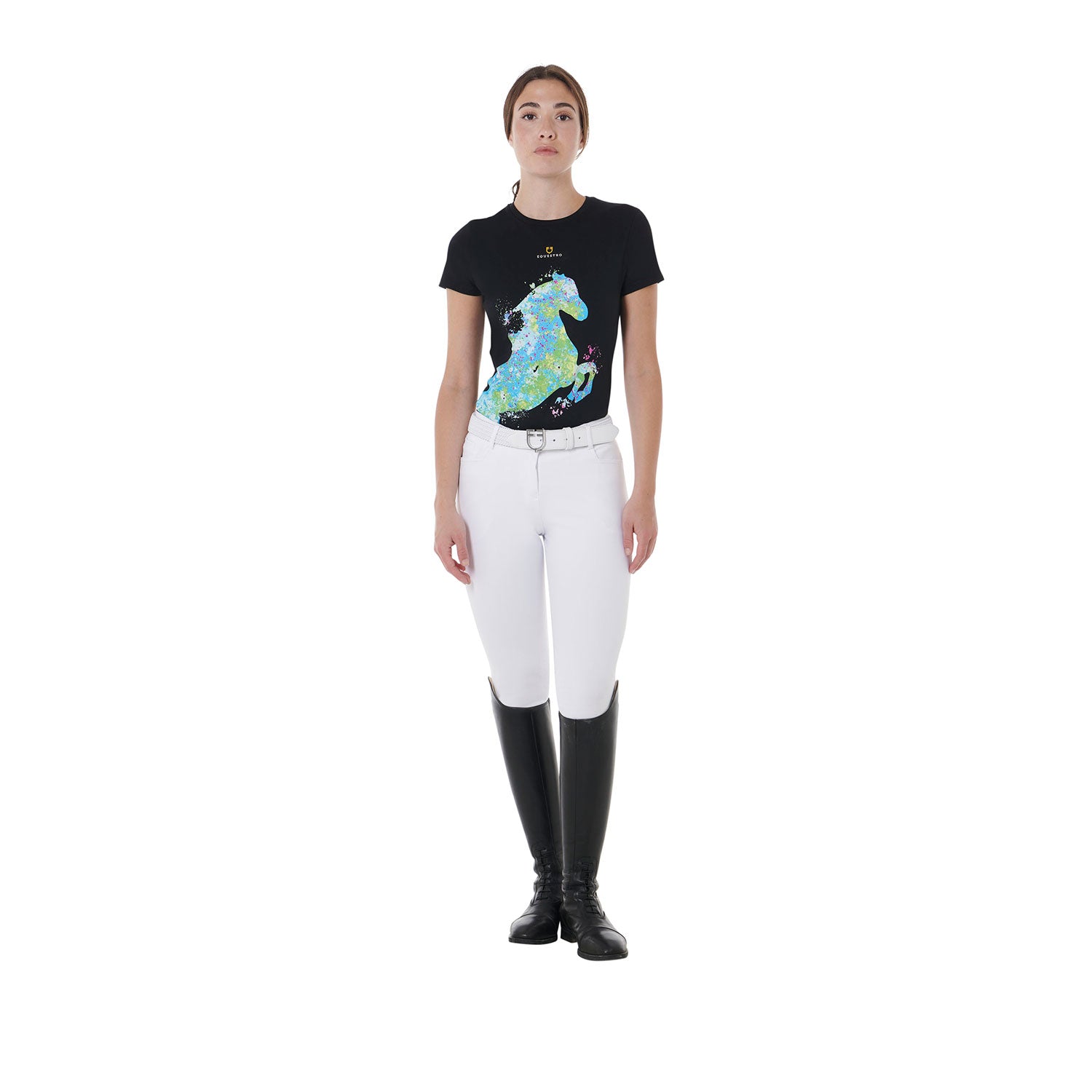 Equestro T Shirt Donna Slim Fit con Stampa Astratta per Cavallo
