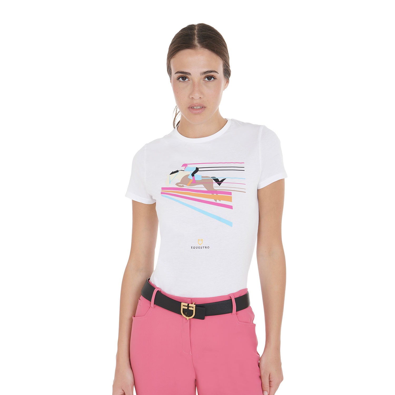 Equestro T Shirt Donna Slim Fit Disegno Salto Colorato