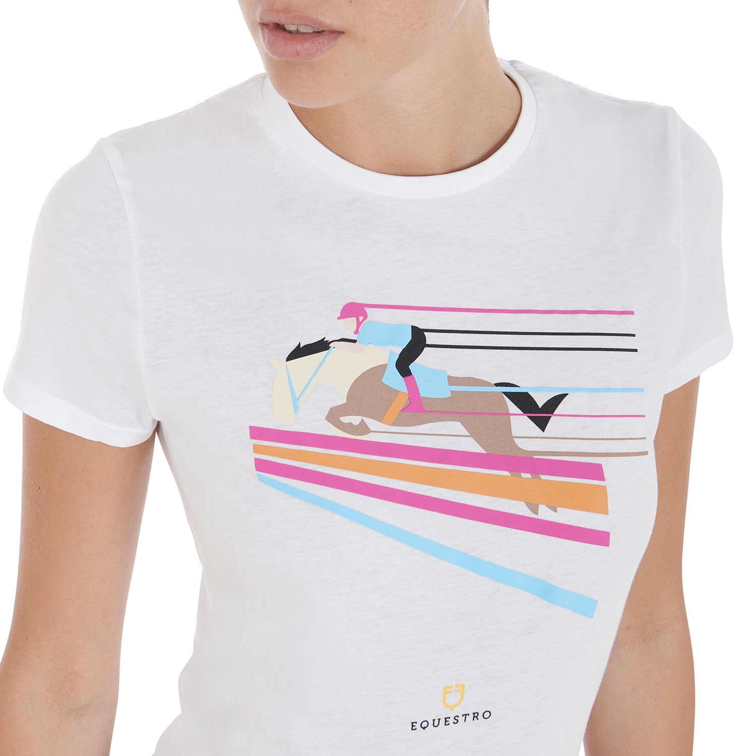 Equestro T Shirt Donna Slim Fit Disegno Salto Colorato