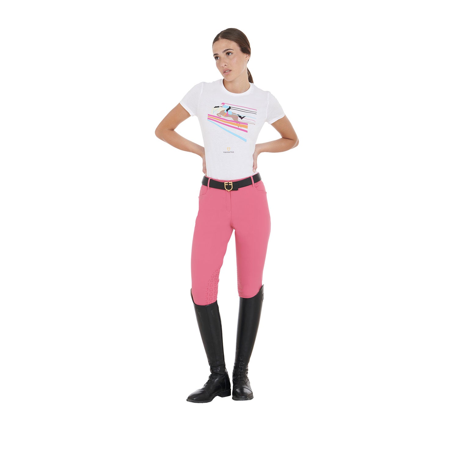 Equestro T Shirt Donna Slim Fit Disegno Salto Colorato