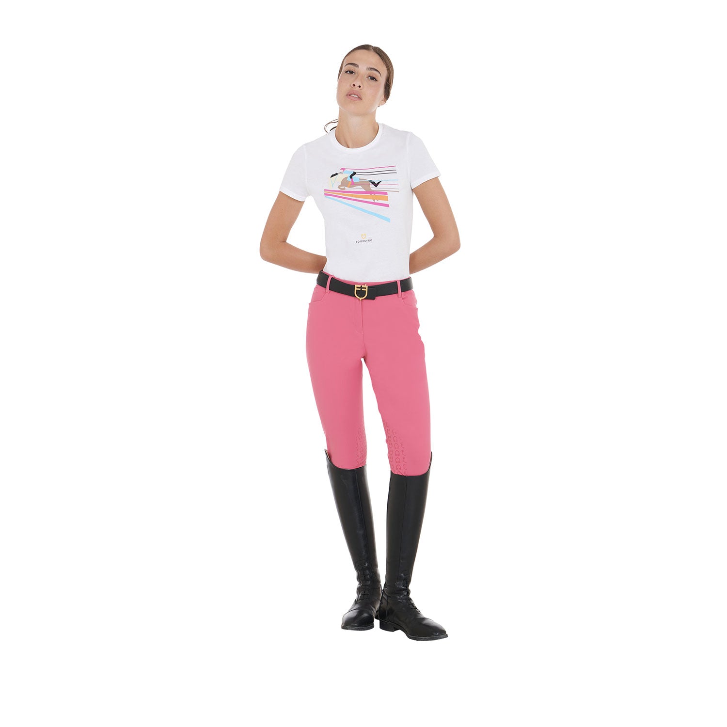 Equestro T Shirt Donna Slim Fit Disegno Salto Colorato