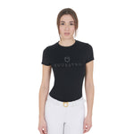 T-shirt donna slim fit in cotone con stampa Equestro strass sul petto