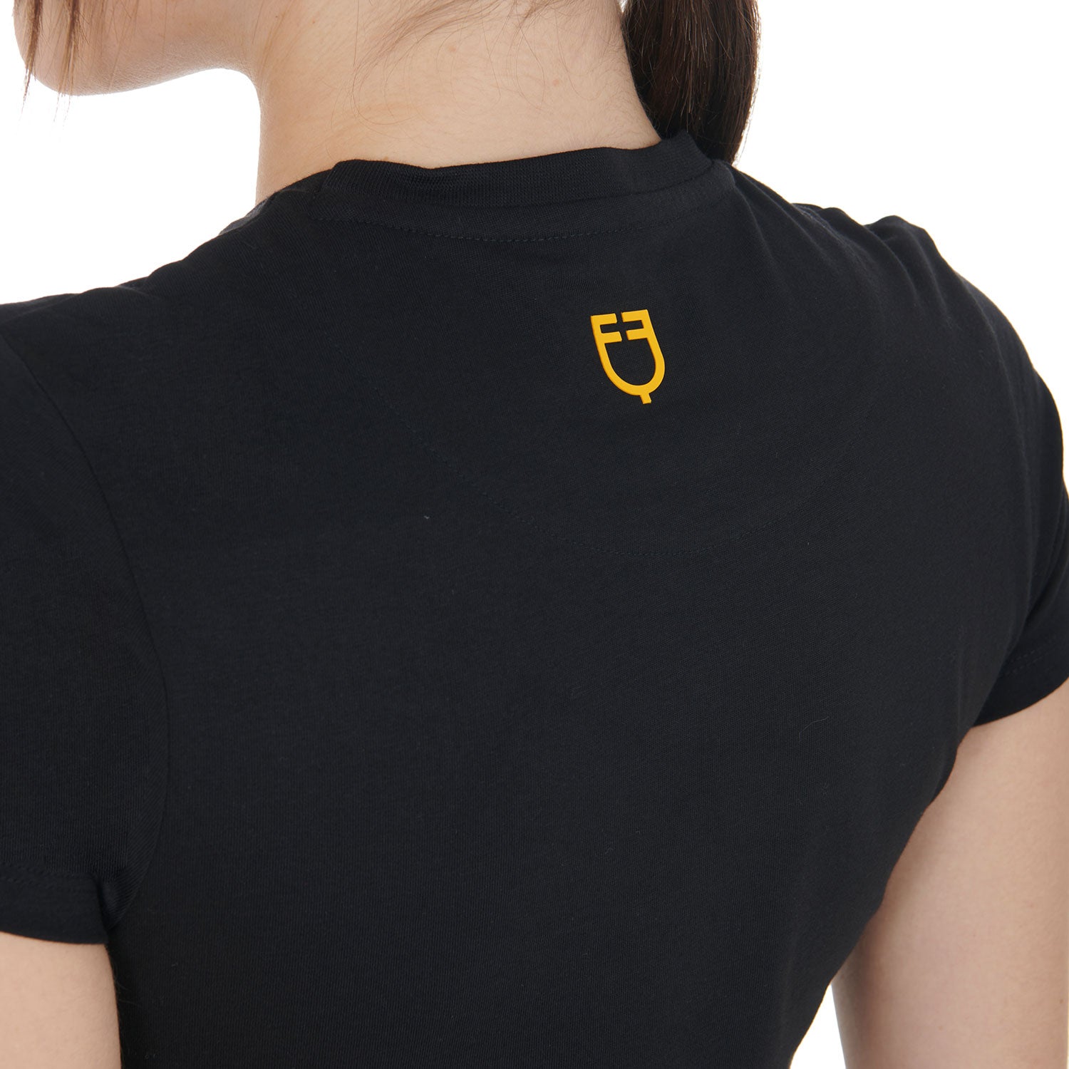 T-shirt donna slim fit in cotone con stampa Equestro strass sul petto