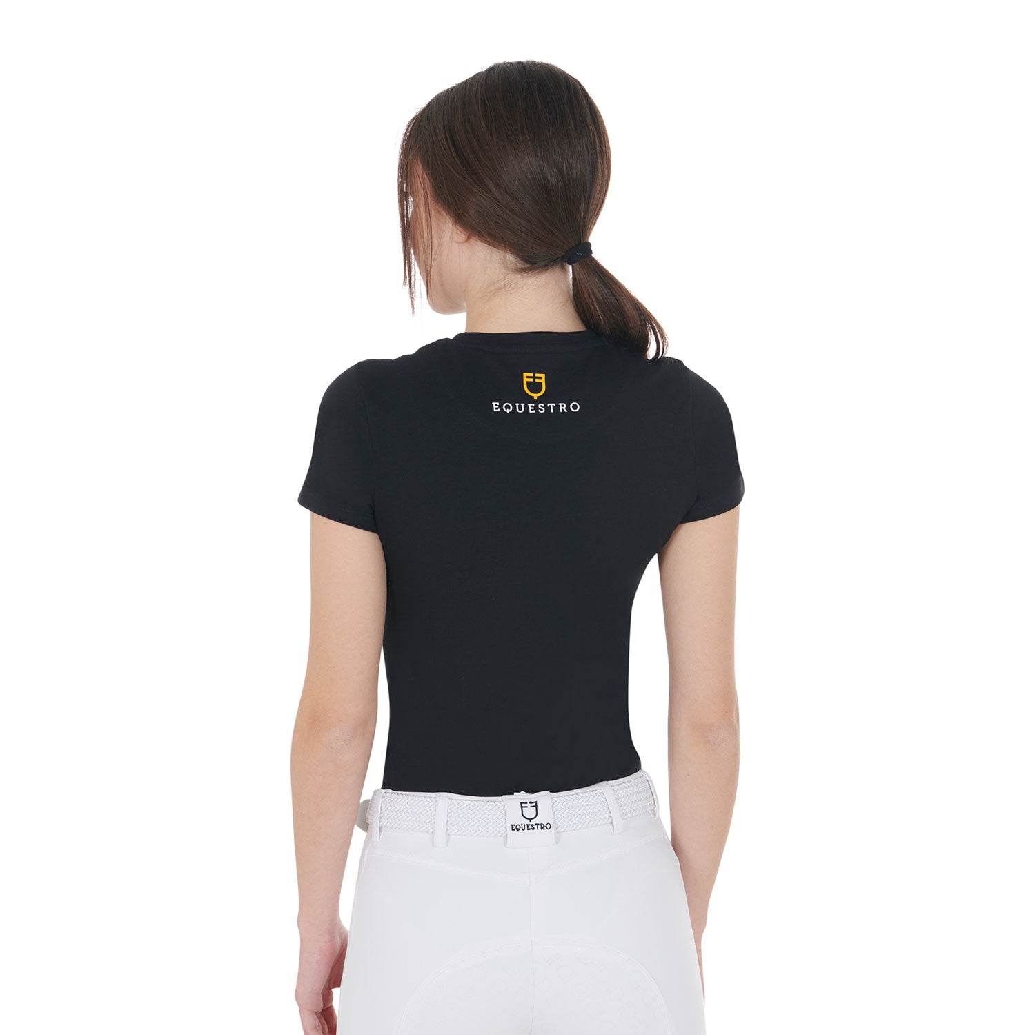 T-shirt donna slim fit logo Equestro strass rosa