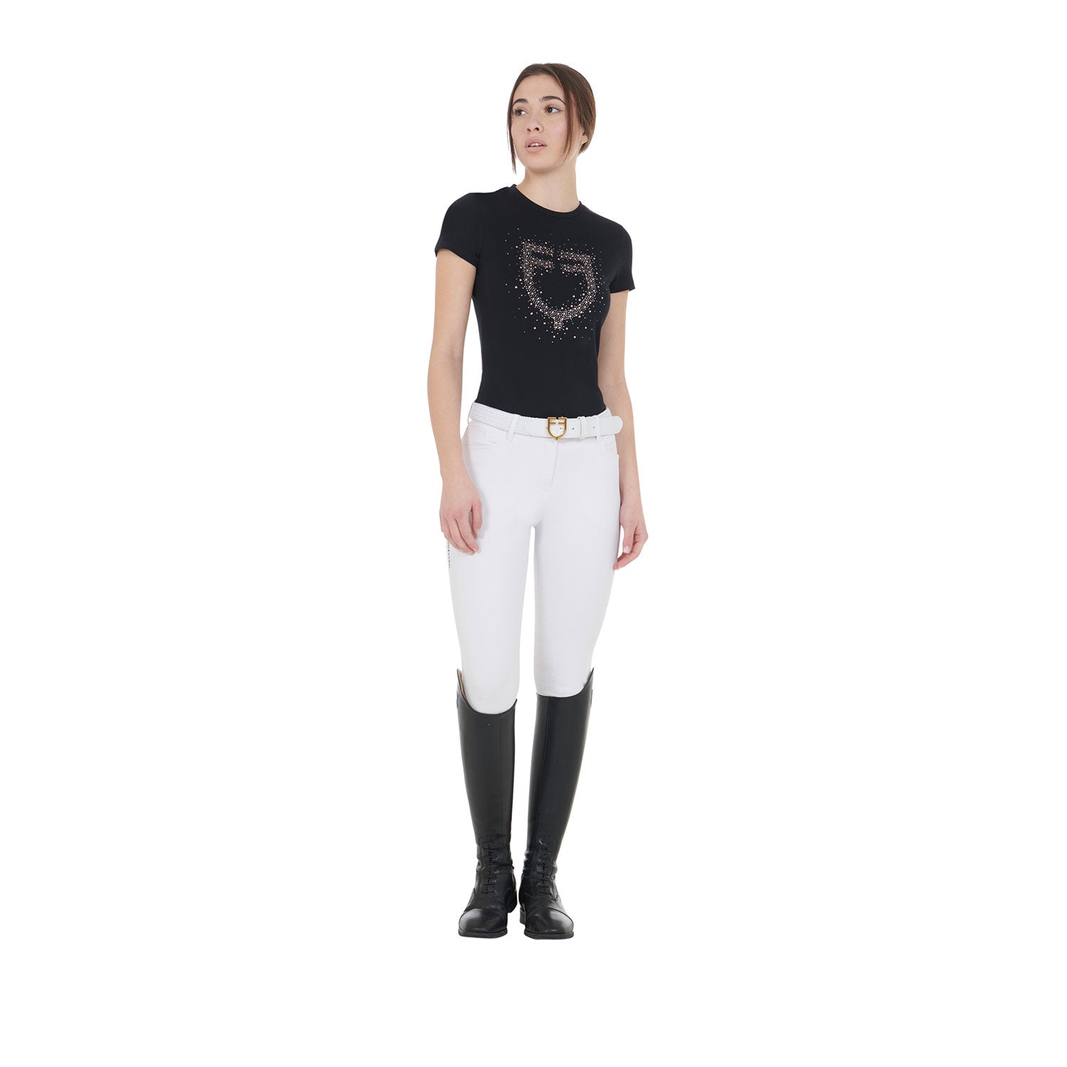 Equestro T Shirt Donna Slim Fit Logo Strass rosa