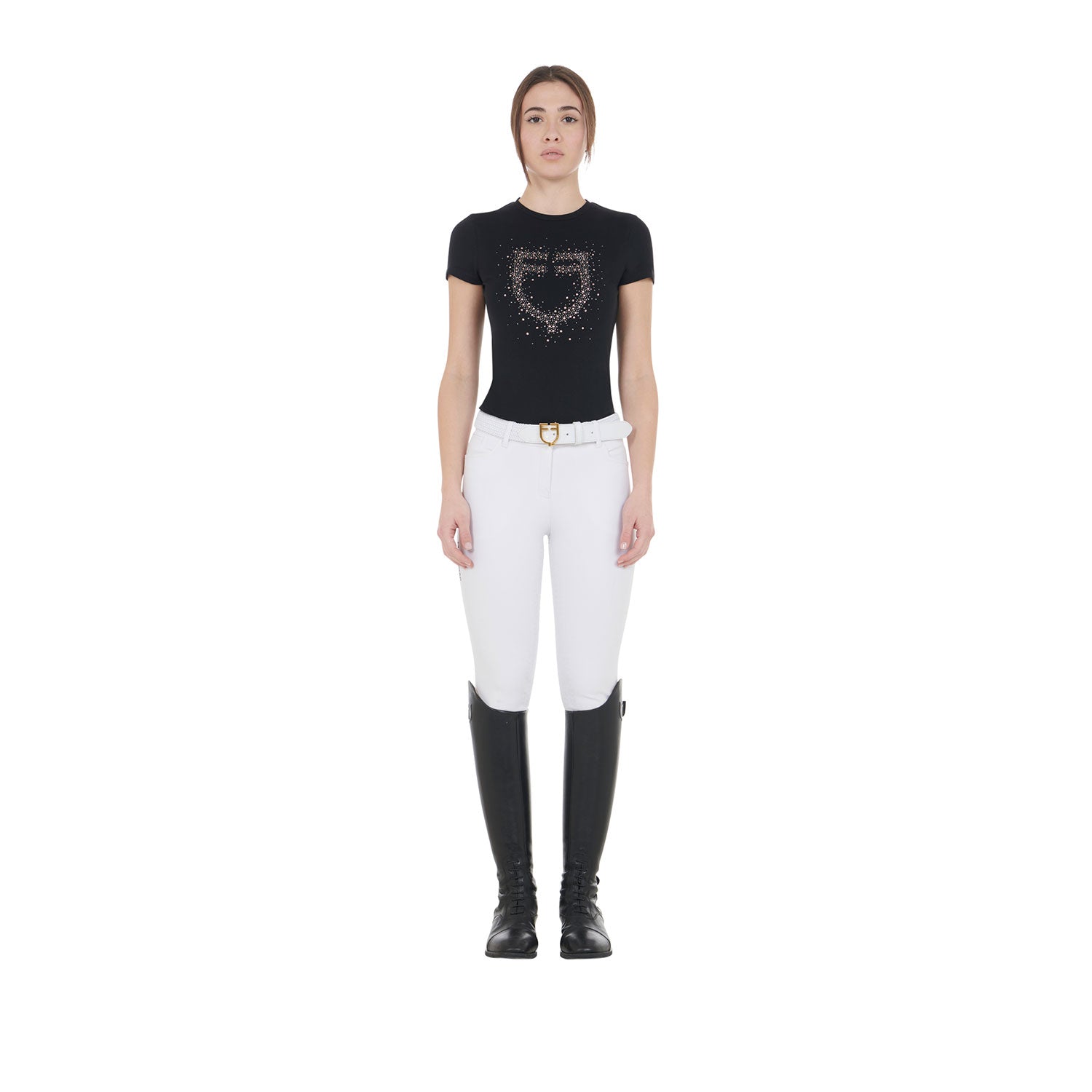 Equestro T Shirt Donna Slim Fit Logo Strass rosa