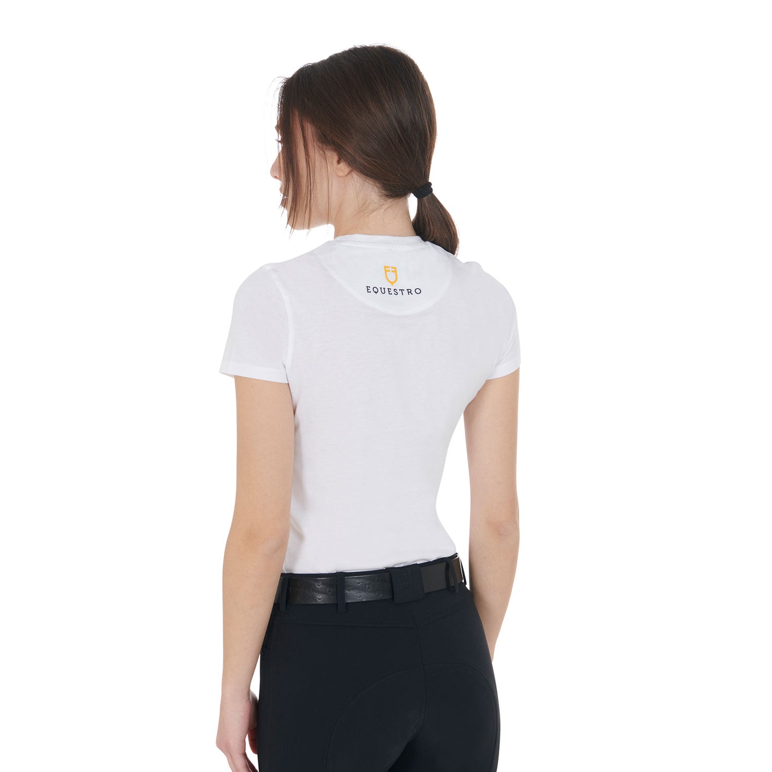 T-shirt donna slim fit logo Equestro strass rosa