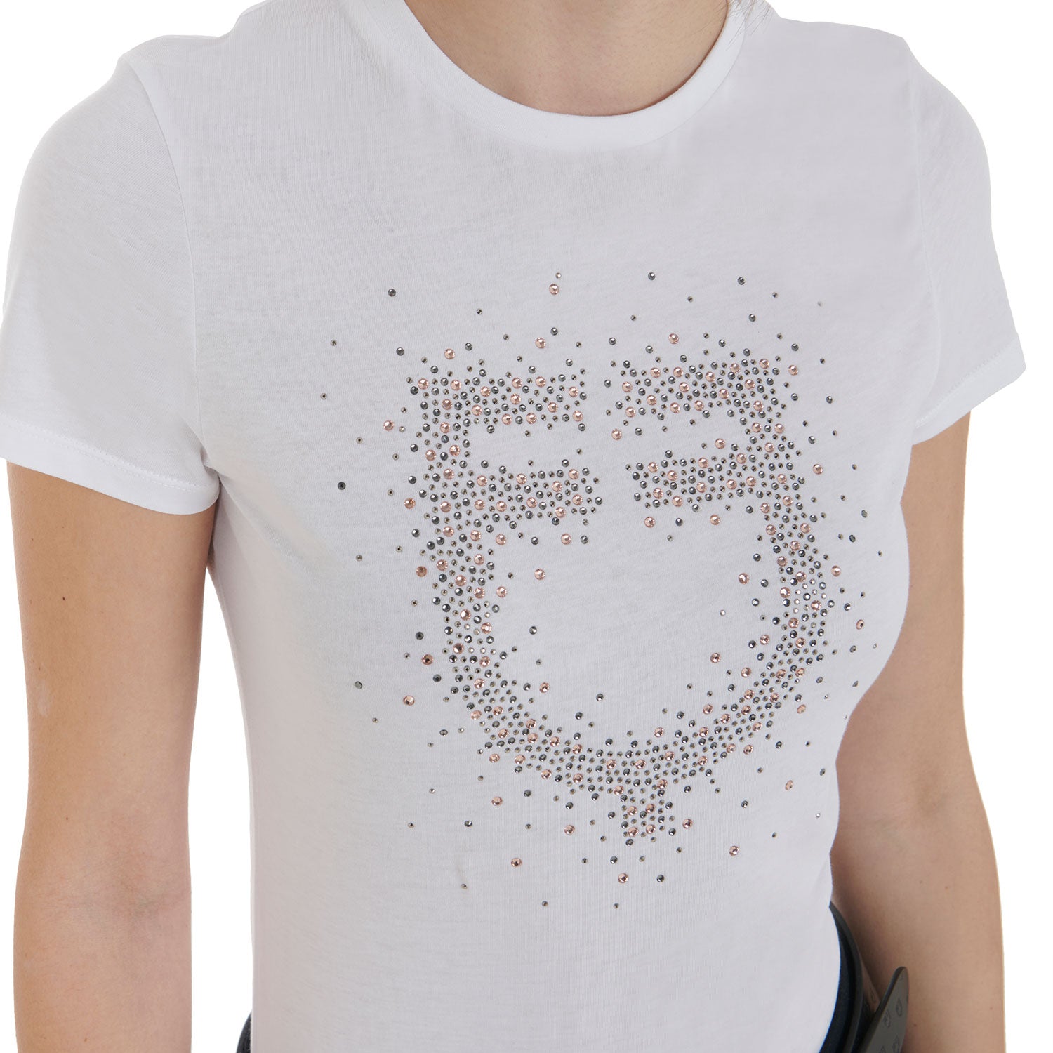 T-shirt donna slim fit logo Equestro strass rosa