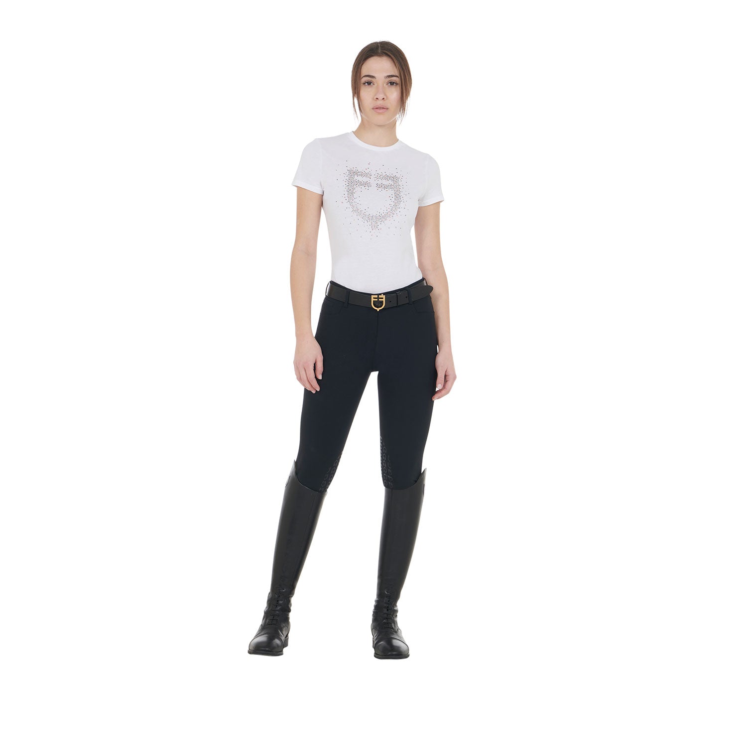 Equestro T Shirt Donna Slim Fit Logo Strass rosa