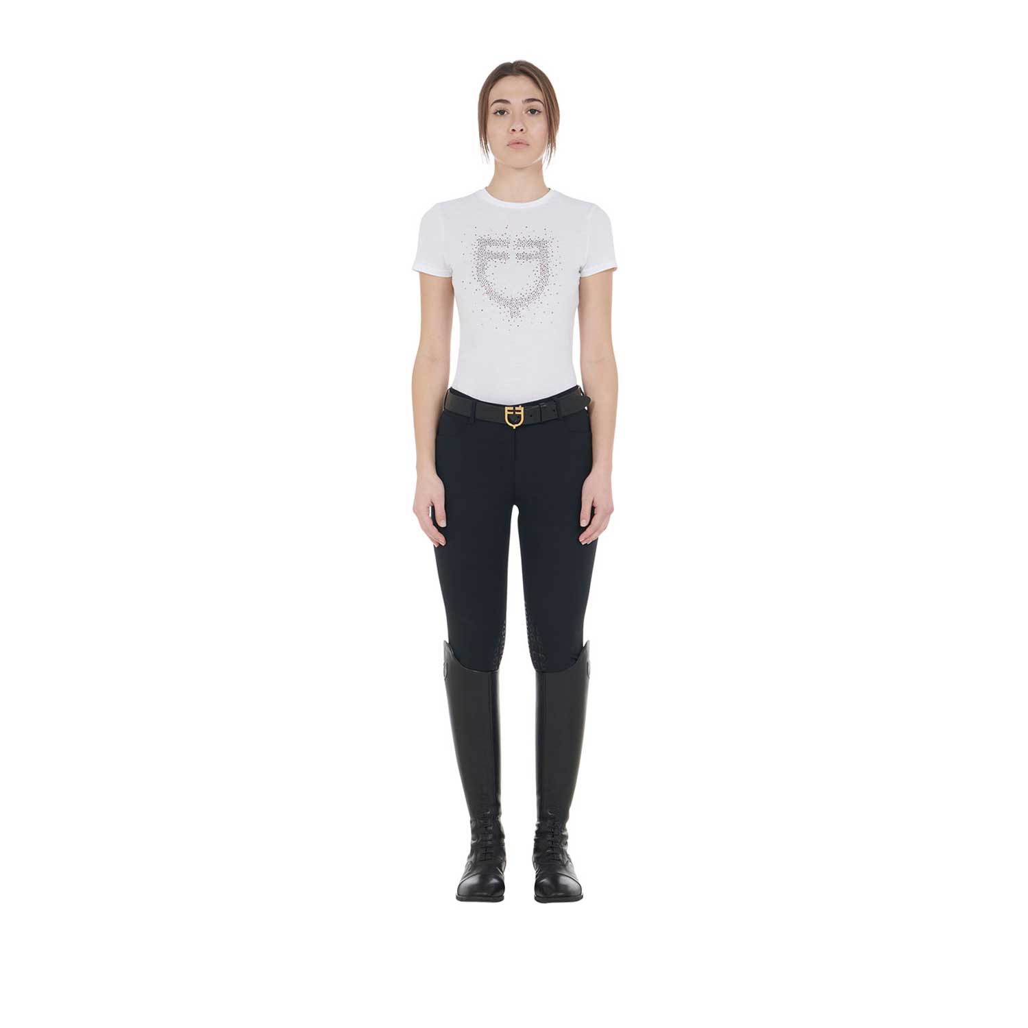 Equestro T Shirt Donna Slim Fit Logo Strass rosa