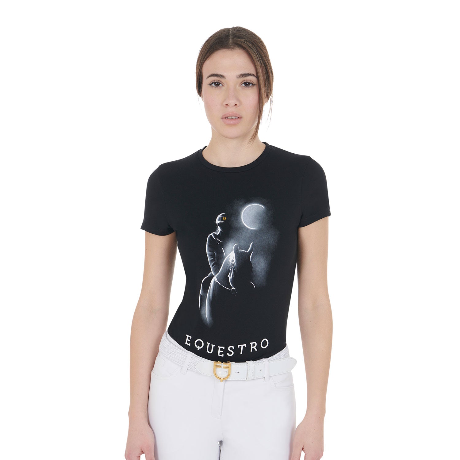 Equestro T Shirt Donna Slim Fit con Stampa Raggio di Luna