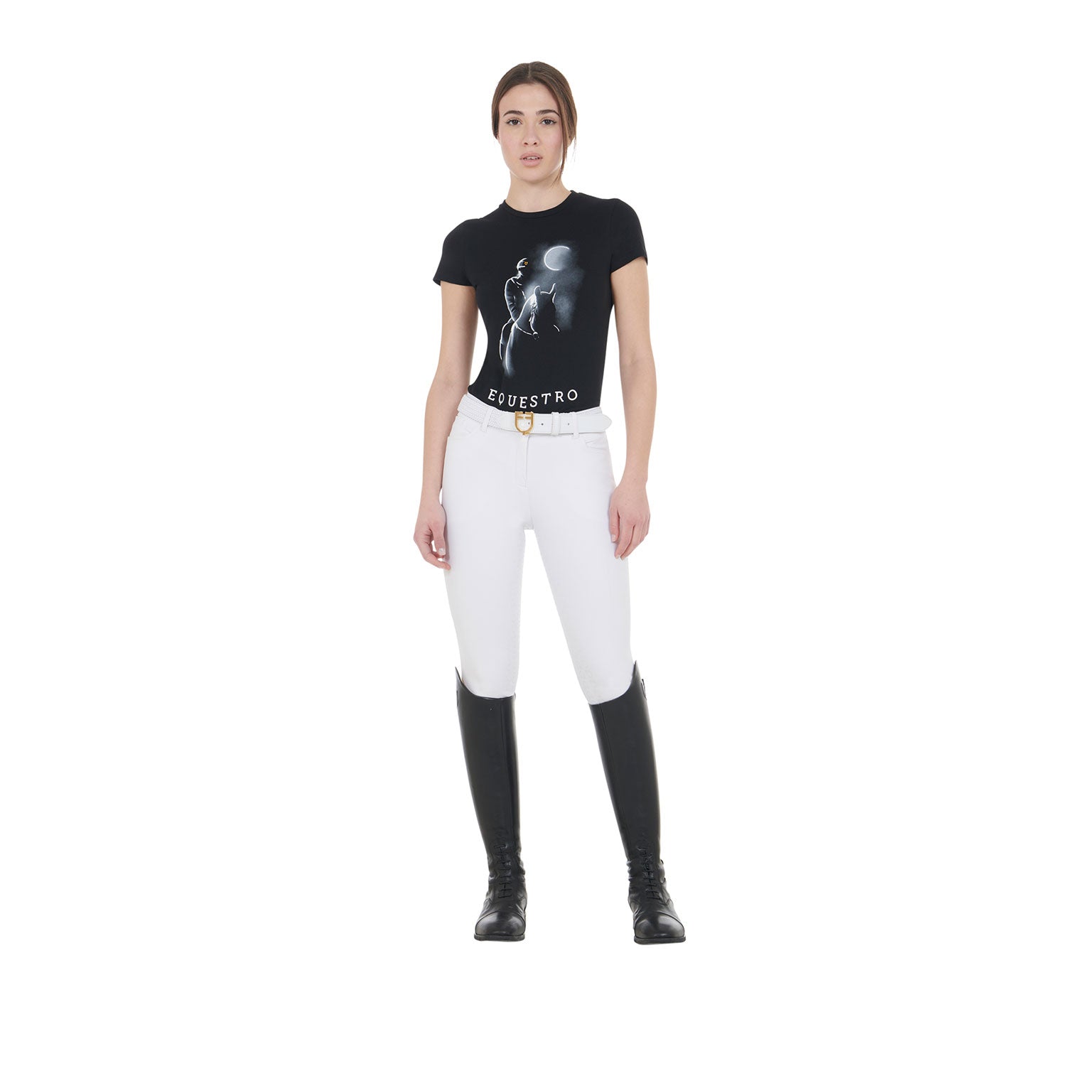 Equestro T Shirt Donna Slim Fit con Stampa Raggio di Luna