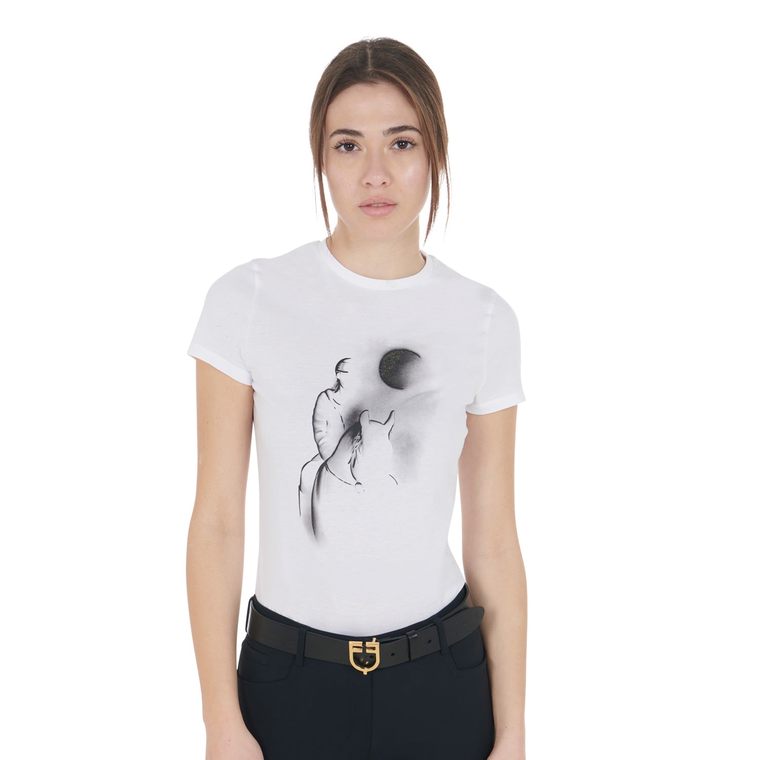Equestro T Shirt Donna Slim Fit con Stampa Raggio di Luna
