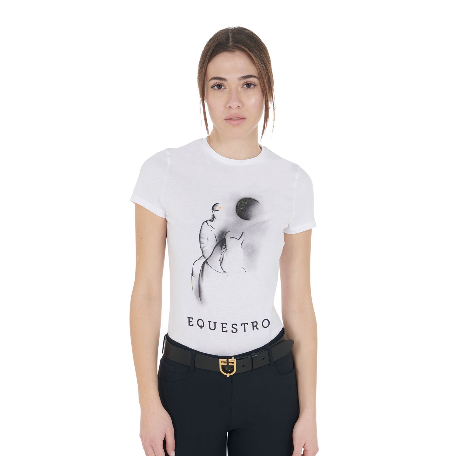 Equestro T Shirt Donna Slim Fit con Stampa Raggio di Luna