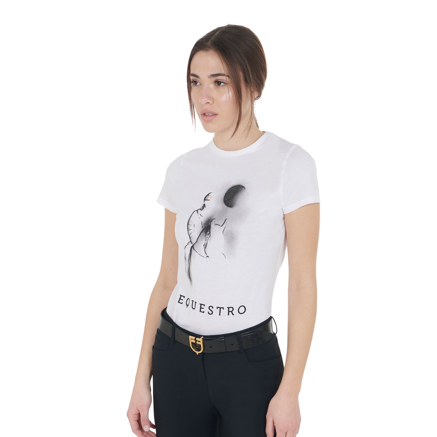 Equestro T Shirt Donna Slim Fit con Stampa Raggio di Luna