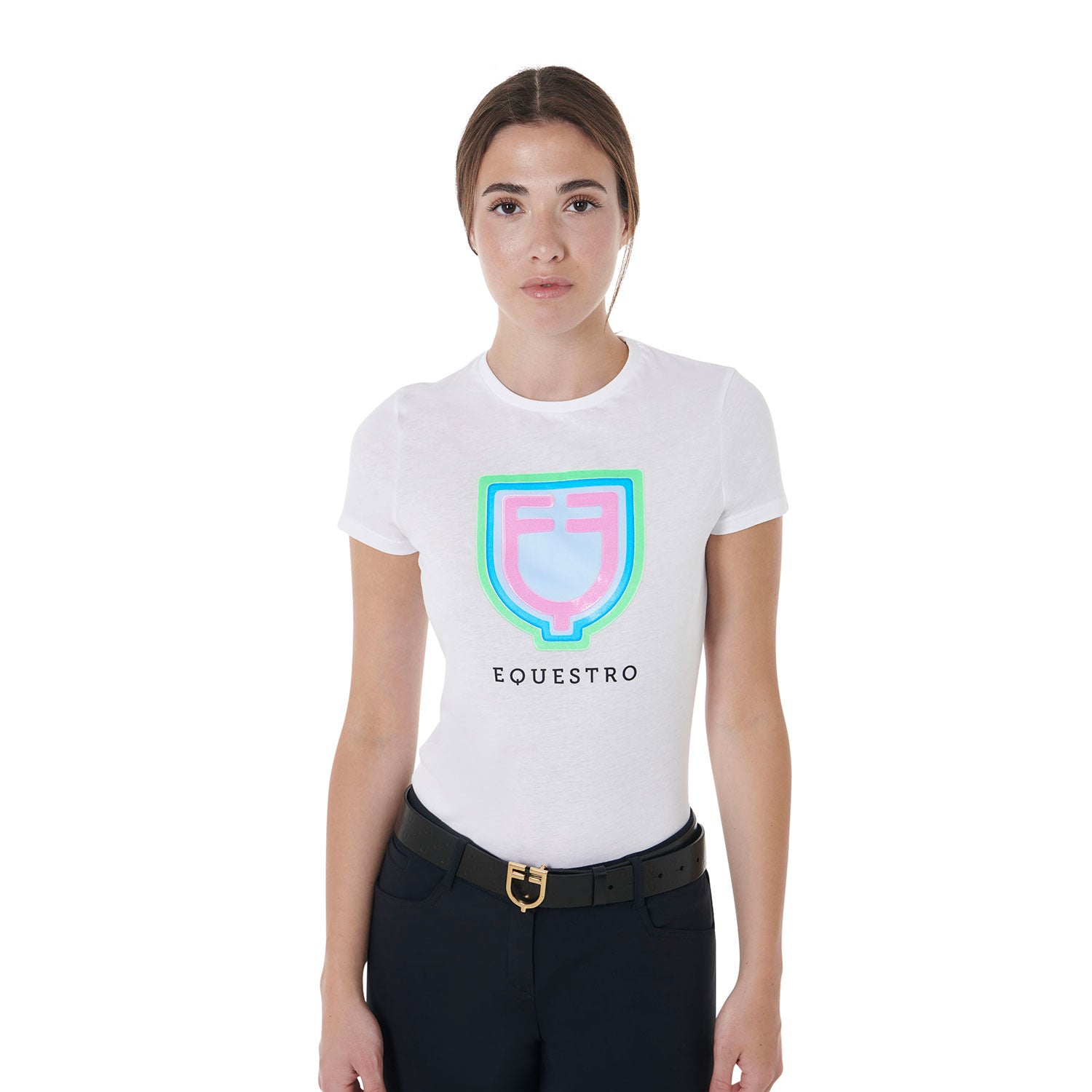 Equestro T Shirt Donna Slim Fit con Logo Psichedelico