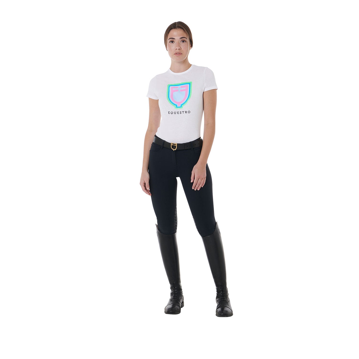 Equestro T Shirt Donna Slim Fit con Logo Psichedelico