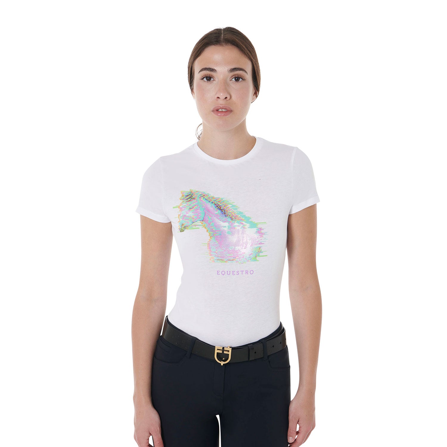 Equestro T Shirt Donna Slim Fit con Stampa per Cavallo