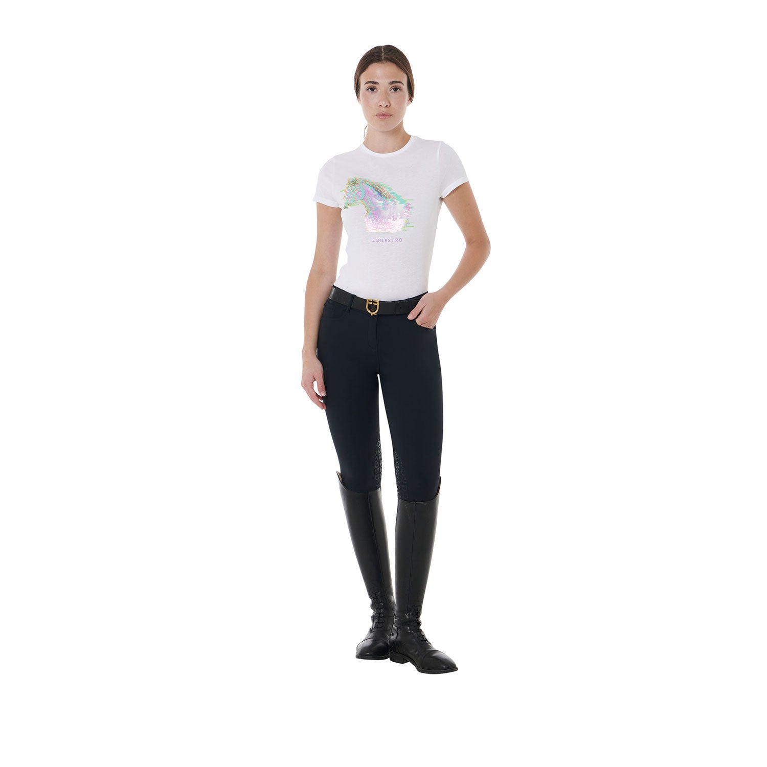 Equestro T Shirt Donna Slim Fit con Stampa per Cavallo