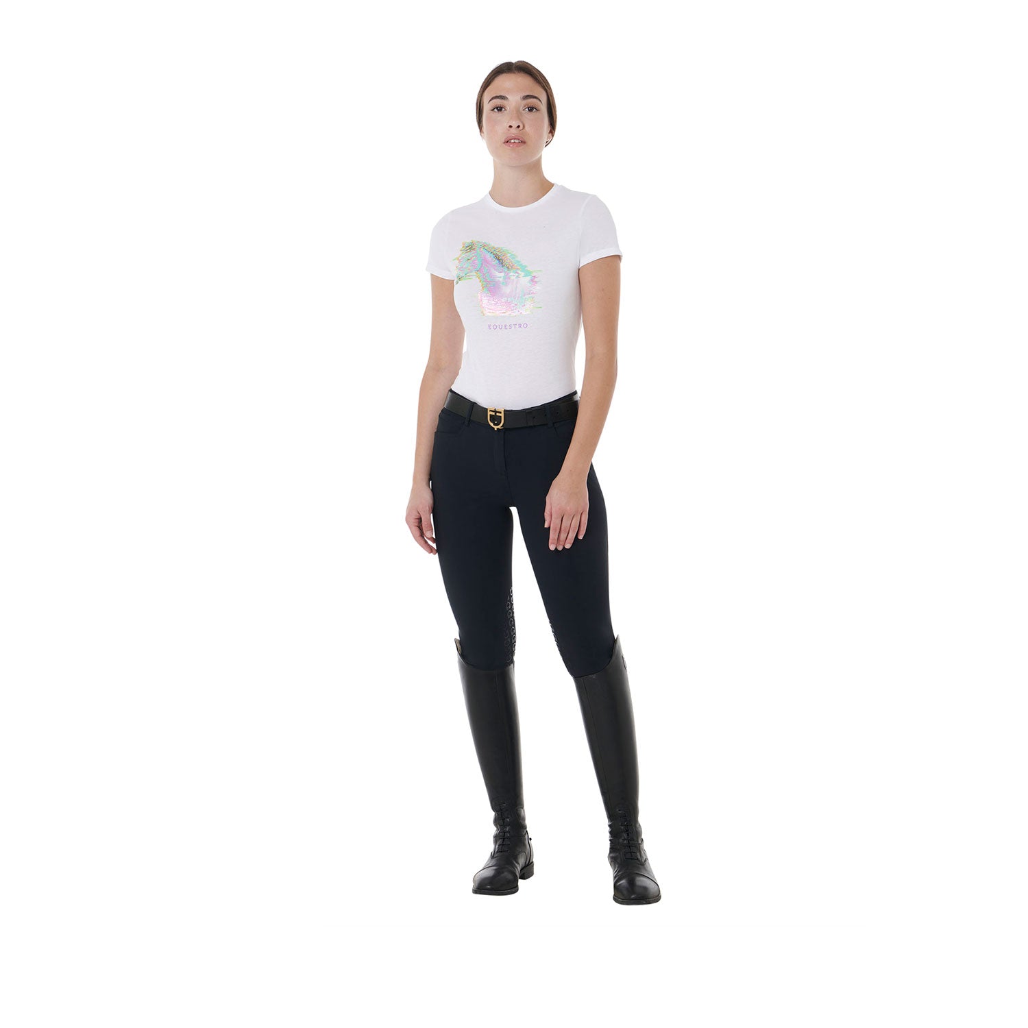 Equestro T Shirt Donna Slim Fit con Stampa per Cavallo