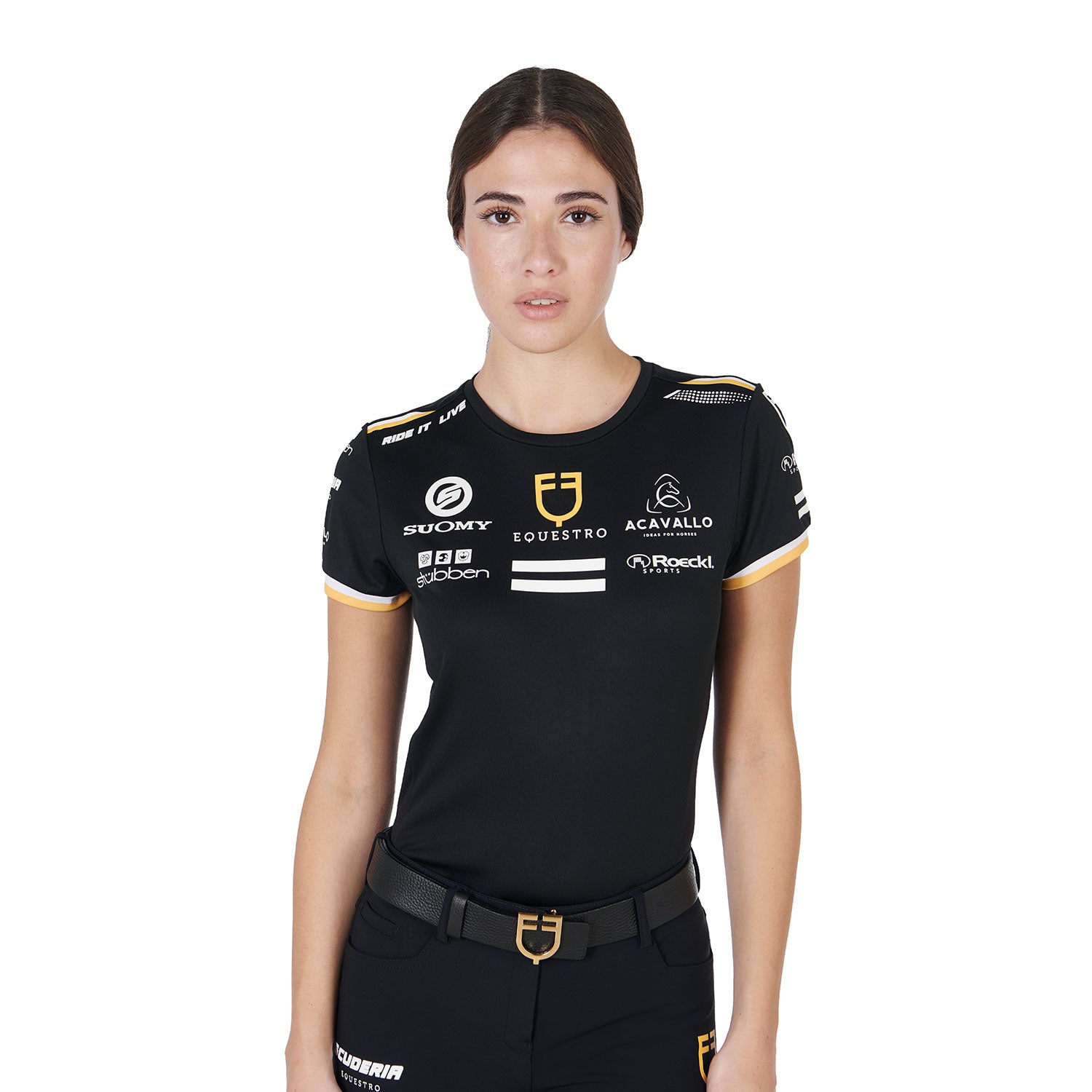 Equestro T Shirt Donna Multilogo Tessuto Tecnico