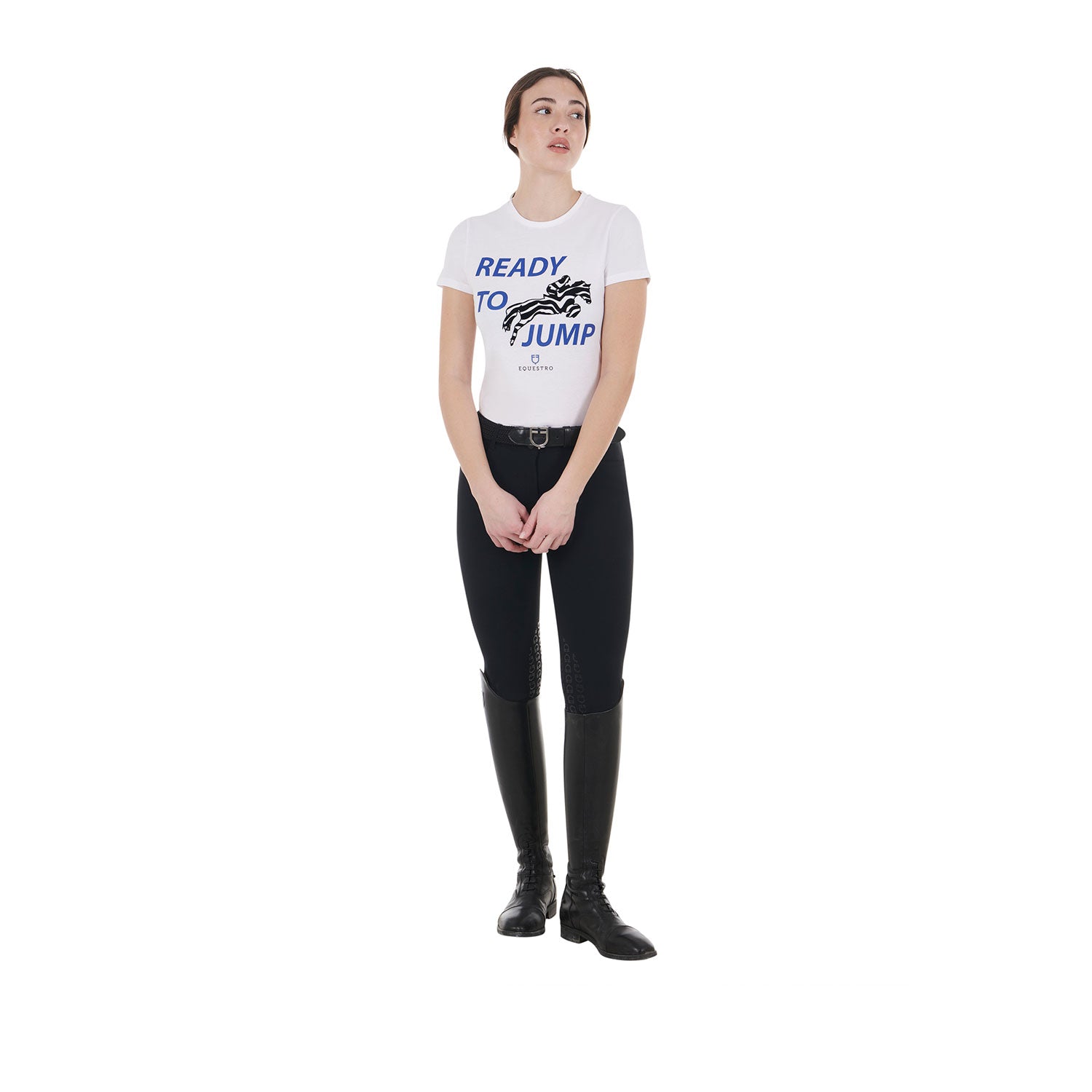 Equestro T Shirt da Donna in Cotone Ready To Jump