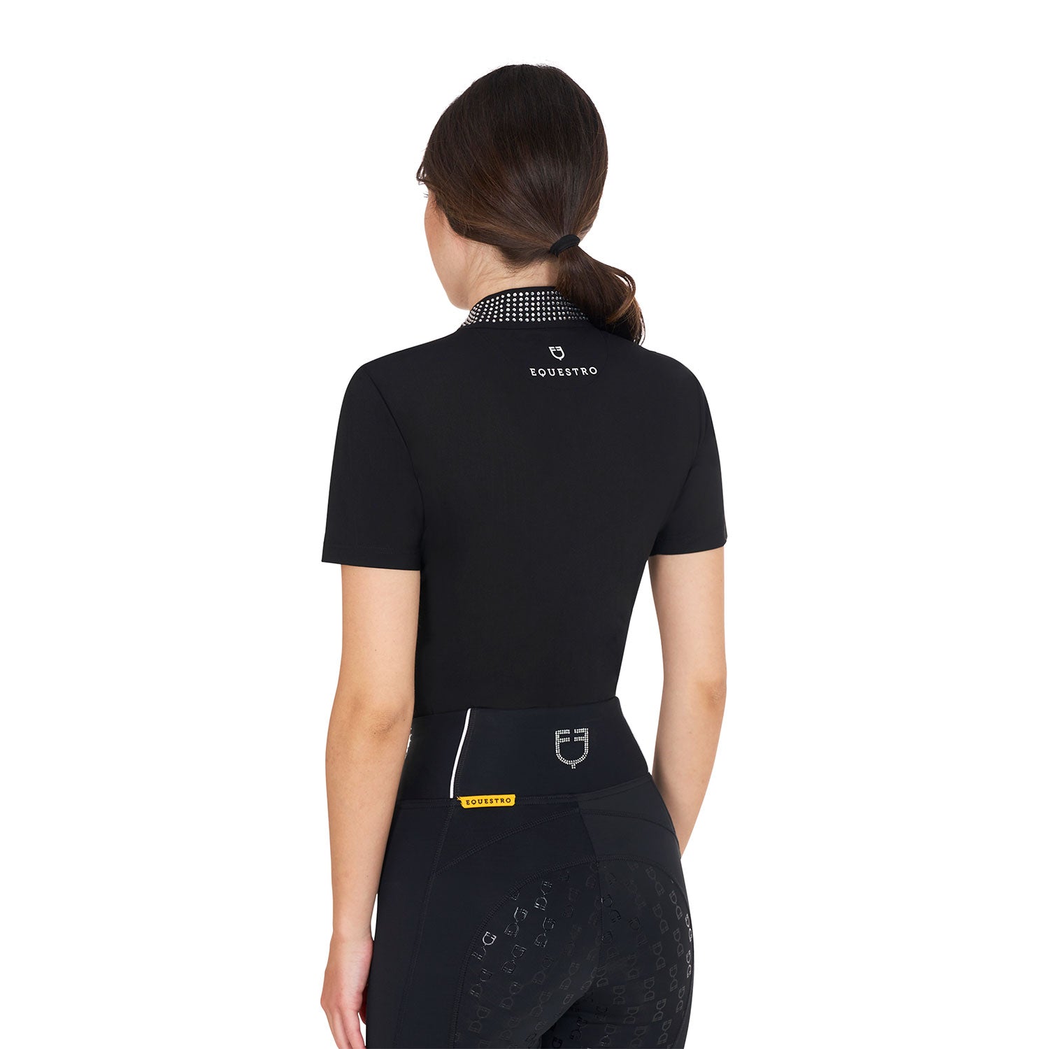 Polo training donna Equestro slim fit con zip e strass sul colletto 2025